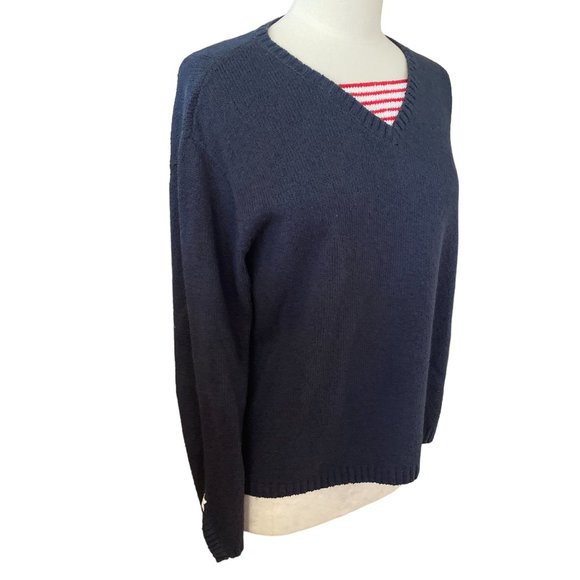 Monterey Bay Patriotic Nautical Stripes Crochet Stars Slub Cotton Sweater-M - Picture 3 of 13